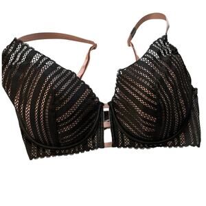 Victorias Secret 38DD‎ Black Lace Pink Bra Push Up NWT